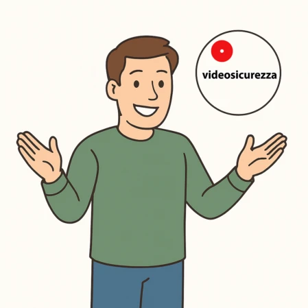 Cliente sorridente con il logo di videosicurezza.ch dopo aver ricevuto assistenza per la scelta del sistema di videosorveglianza.