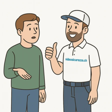 Tecnico videosicurezza.ch consiglia un cliente indeciso sulla scelta del sistema di videosorveglianza.